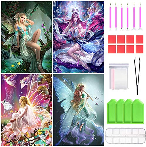 Diamond Painting 4er Set, BOZHZO Sprite Muster Bilder, 5D DIY Diamant Malerei Kinder Erwachsene Crystal Art Diamond Painting für Haus,Wand Und Eingang Dekoratione