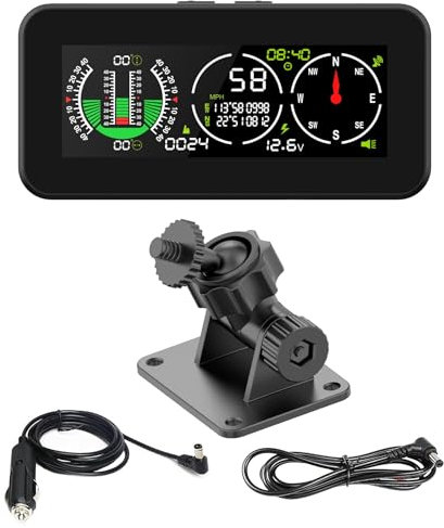 MOTOCOCHE GPS Neigungsmesser Offroad KFZ Neigungsmesser für DC10V-30V Geländefahrzeuge, Geschwindigkeitsmesser Auto mit Koordinatenanzeige (Dreifach-Display)