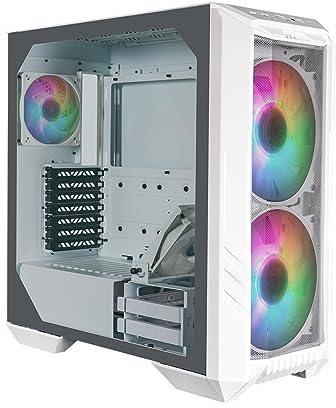 Cooler Master HAF 500 White PC Case: Mid-Tower, 2 x 200mm Pre-Installed ARGB Fans for High-Volume Airflow, Rotatable 120mm GPU Fan, Versatile Options, Tempered Glass Side Panel, Removeable Top