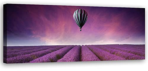 Feeby Quadro Tela Non Tessuta Lavanda Sera Provenza 120x40 cm d' Arte Moderna Decorazione Murale Estetica Natura Palloncino Cielo viola