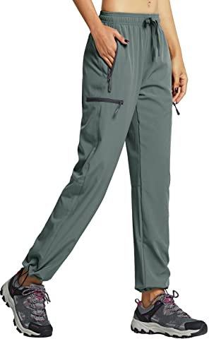 Libin Pantaloni Trekking Donna Estivi Montagna Pantalone da Cargo Leggeri ad Asciugatura Rapida Casual Escursionismo Abbigliamento con Tasche Cerniera, Metropolis Grigio M