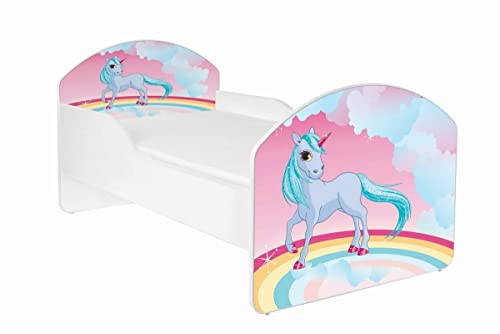 AS-TOR Kinderbett Jugendbett Maja 70x140 mit Matratze - Bett Schlafzimmer Kindermöbel Kinderbetten für Mädchen und Junge Hochwertige Möbelplatte Solide Sicher Einhorn