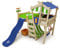 WICKEY Kinderbett, Hochbett Crazy Hutty mit Blauer Rutsche aus Massivholz & weiterem Spielzeugzubehör 90 x 200 cm – Plane apfelgrün/blau - individuell Gestaltbar