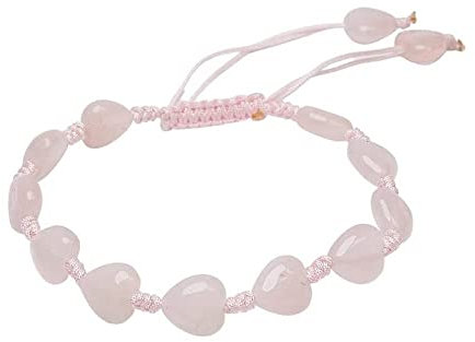 Treasurebay Bracelet Femme Ajustable Bracelet Perles Pierres Naturelles Fait Main - Bracelet Coeur d'Amour - Quartz Rose, Agate Rouge, Oeil de Tigre, Taches Bleues (Quartz Rose)