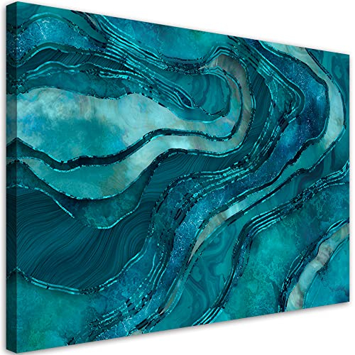 Feeby 1-teilig Leinwandbild XXL 120x80 cm Marmor Textur Türkis Wandbild Kunst Bilder Schlafzimmer Deko Wohnzimmer Muster Abstraktionen Blau