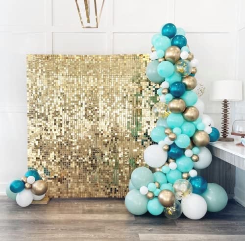 Champagne (Light Gold) Shimmer Wall Backdrop Panel - Birthday, Anniversary , Wedding Decorations , Engagement & Bridal Shower Party Decor | Glitter Bling Photo Backdrops Sheets （30 pcs (5×6 FT）