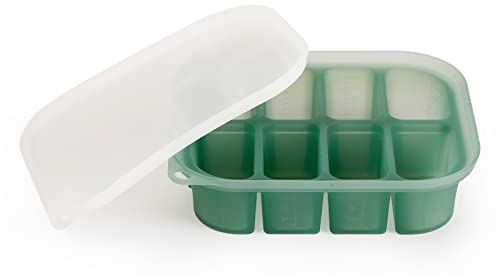 haakaa Silicone Freezer Tray,Ice Cube Trays with Lid,Perfect for Ice Cubes,Homemade Food, Vegetable & Fruit Purees, 8 x 1.4 oz, Pea Green
