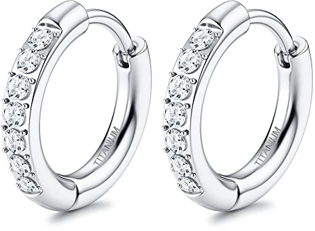 JeryWe Creolen G23 Titanium Ohrringe für Damen Herren Mädchen Implantat Grade Hypoallergen Zirkonia Dreiecke Huggie Hoop-Ohrringe Kleiner Kreolen Ohrringe(Stil1)