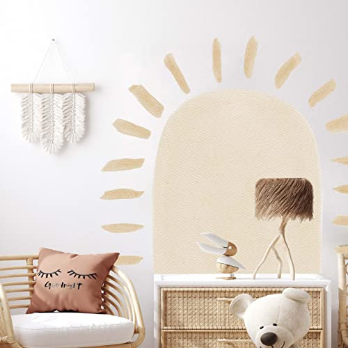 WANDKIND Boho Sonne V397 Wandtattoo Kinderzimmer | handgezeichnet | AUFKLEBER Kindergarten | Wandsticker Babyzimmer Nudetrals Halbsonne (100 x 85 cm, Creme)