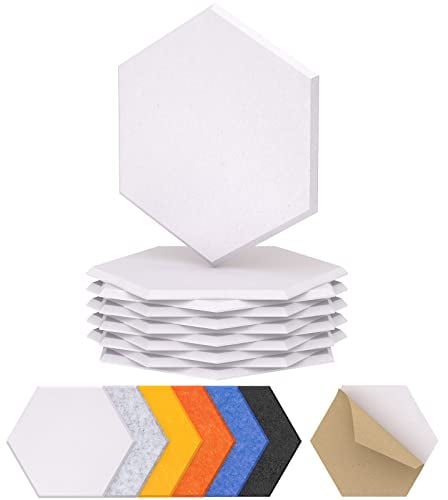 12 Pack Hexagon Acoustic Panels Self-adhesive, TONOR 12x10x0.4 High Density Sound Proofing Panels for Walls, Sound Deadening Insulation Treatment Sound Absorbing for Studio, Office, Home, White