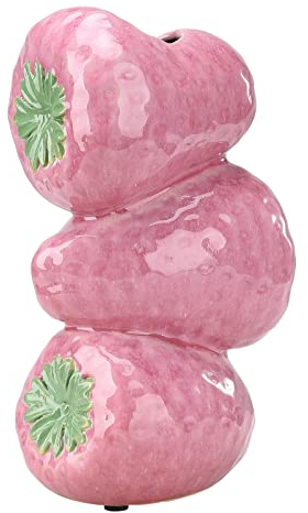 Rosa Keramikvasen, Erdbeere, dekorative Blumenvase, Erdbeere, Tischvase, Erdbeer-Blumentopf, dekorative künstliche Obst-Ornament