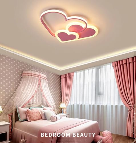 GUANSHAN Plafoniera 3D LED Creativo Cuori stereoscopici Lampada da soffitto Illuminazione per ragazzi Ragazze Camera da letto Asilo, Luce calda, 44W, Rosa