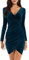 CheChury Robe Femme Hiver Courte Velours Robe Moulante à Manches Longues Col en V Robe De Soiree Femme Vintage Chaud Chic Sexy Robe,Bleu,L