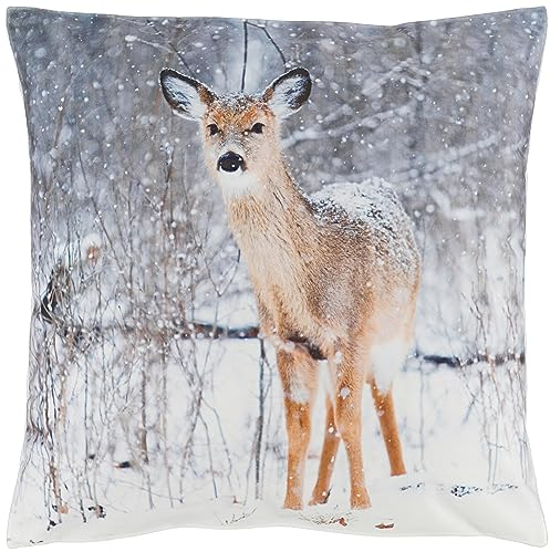 Espamira Kissenbezug Weihnachten 40x40 Weich REH Winter Schnee Kissenbezug Dekokissen Kissen Jagdmotiv Stoff Bedruckt Eckig Reißverschluss 100% Polyester