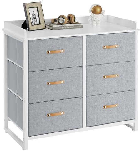 SONGMICS Kids Dresser with 6 Drawers, Boys Girls Dresser, with Water-Resistant Tabletop, Storage Organizer Cabinet, for Bedroom Hallway, Gray UGKR101G01