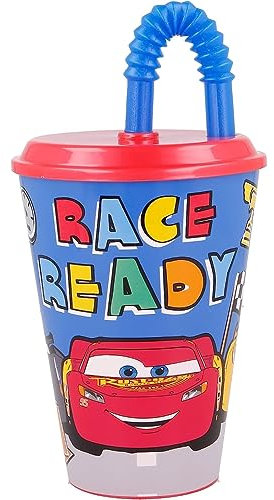 Gobelet avec paille pour enfants Cars Disney, verre en plastique réutilisable semi-rigide BPA Free capacité 430 ml