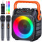 Karaoke Machine with Two Wireless Microphones, Portable Karaoke Machine for Adults & Kids, Portable Bluetooth Speaker with PA System, LED Lights, Supports TF Card/USB, AUX in, FM, USB,TWS (Orange)
