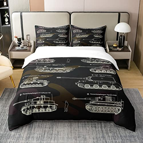 Homewish Bettbezug, 200 x 200 cm, 100 % Baumwolle, Tank, Bettwäsche, Motiv: Krieg, Soldat, Motorrad, Camouflage, Dekoration, Kinderzimmer, Jungen, Jugendliche, Bettwäsche-Set, bequem, weich