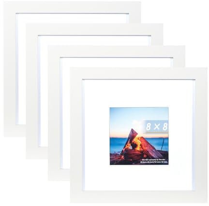 White Wooden Picture Frame 8x8 Inch Photo Frame with Mount for 4x4 Inch Photo for Freestanding and Wall Mountable