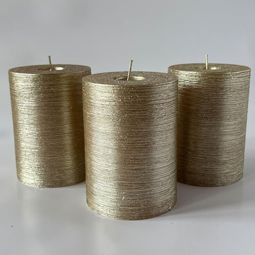 Memoward Stumpenkerzen,Kerzen Groß 3er Set,Lange Brenndauer ca.50+ Std,Saubere Verbrennung,Unparfümiert,für Haushalt,Feiern und Gastronomie Deko(7.5 x 10 cm-3er,Silber Metallic horizontaler Streifen)