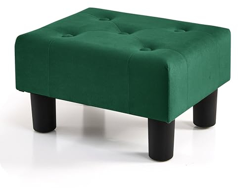BRIAN & DANY Kleiner Fußhocker Ottomane, Samt Holz Fußhocker Ottomane mit Kunststoffbeinen, Sofa Fußstütze Extra Sitzgelegenheit für Wohnzimmer Eingangsbereich Büro, Grün