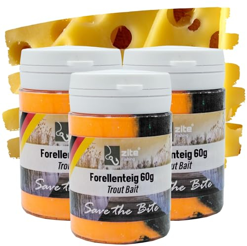 Zite Fishing Forellenpasten-Set – 3x60g Special Edition – UV Forellenteig als Köder-Set fürs Forellenangeln (Käse Schwarz/Orange)