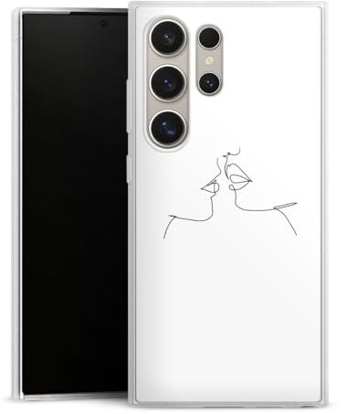 DeinDesign Slim Case extra dünn kompatibel mit Samsung Galaxy S24 Ultra Silikon Handyhülle transparent Hülle Kussmund Line Art Liebe