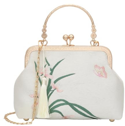 YeBon Sac de soirée rétro en jacquard brodé de style chinois avec chaîne pour femme, Orchidée rose., M