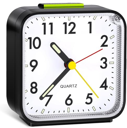 Wecker Analog Ohne Ticken, Wecker mit Licht, Wecker Laut für Tiefschläfer, Schlummerfunktion Wecker Analog Batteriebetrieben, Tragbarer Reisewecker Klein, Tischuhr für Schlafzimmer Home Büro (Schwarz)