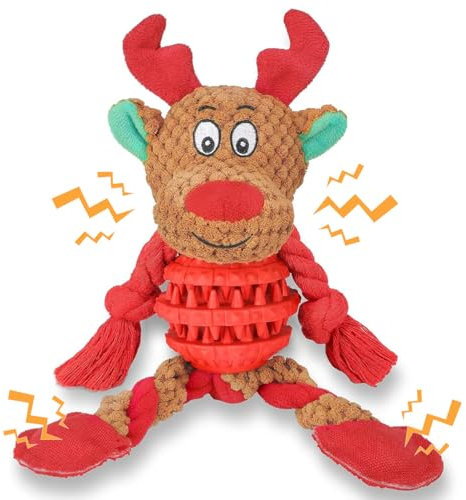 Hundespielzeug Weihnachten Mit Leckerli Ball - Interaktives Puzzle Spielzeug für Langeweile, Robustes Kauspielzeug für Kleine, Mittelgroße und Große Hunde