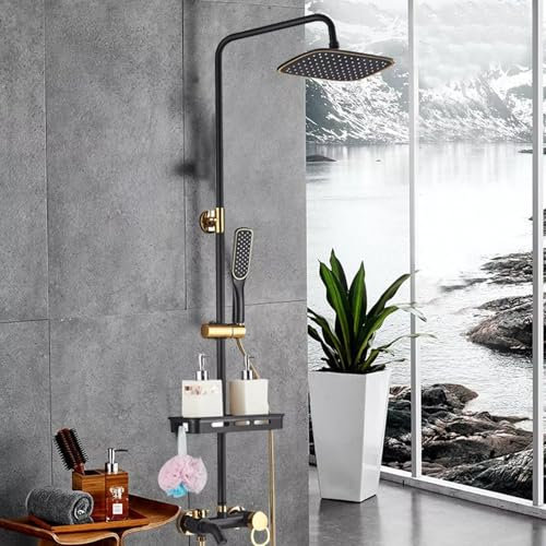Retro Nostalgie Duscharmatur Duschset Regendusche Handbrause Duschsystem, Verstellbare Duschstange,mit Armatur inkl Handbrause,Kopfbrause,Antik