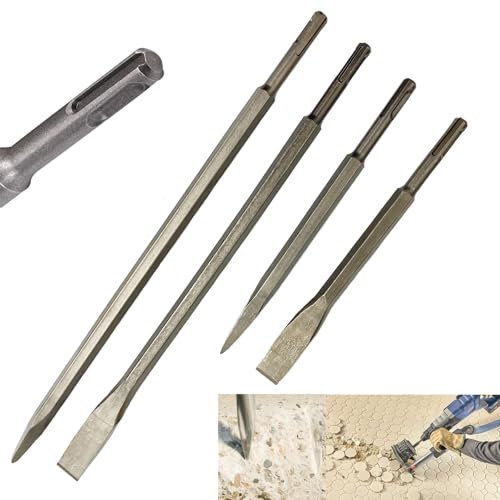 SDS-plus - Juego de 4 cinceles planos y puntiagudos, 400 mm/230 mm de largo, juego de cinceles,cincel de roca,cincel profesional para taladros eléctricos y picos para romper paredes