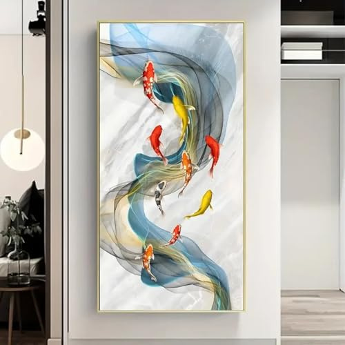 Leinwandbild, gerahmter Druck, Poster, moderne Kunst, Goldfisch, Wandkunst, Bilder für Schlafzimmer, Wohnzimmer, Flur, Wandkunst, Dekor, 80x180cm mit Rahmen