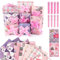 Geschenkpapier Mädchen - 8 Blätter Mit 10 Anhänger und 8 Blumenband, Rosa Wrapping Paper für Kinder, Silvester Party, Weihnachtsgeschenke