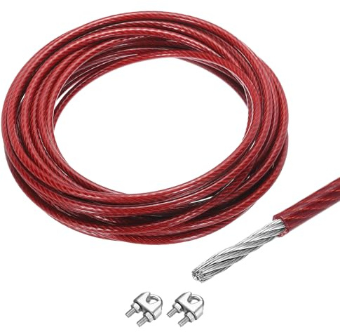 QUARKZMAN 10m Cable de Acero Inoxidable 304, 6mm OD Kit de Cuerda de Alambre con 2pcs Tornillo Mandril PVC Recubierto para Cuerda Tendedero, Suspensión, Planta Soporte, Rojo