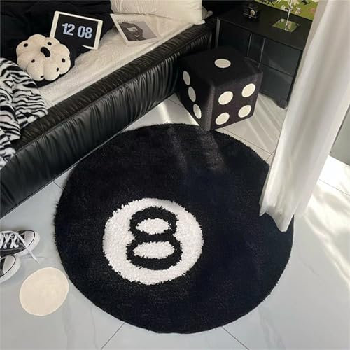 champracer Teppich Waschbarer Moderner Flauschiger Kurzflor, Anti Rutsch Unterseite, Moderne Billard Design Großes Auge Muster, für Wohnzimmer, Schlafzimmer, Kinderzimmer (Billard Schwarz 8,60 cm)
