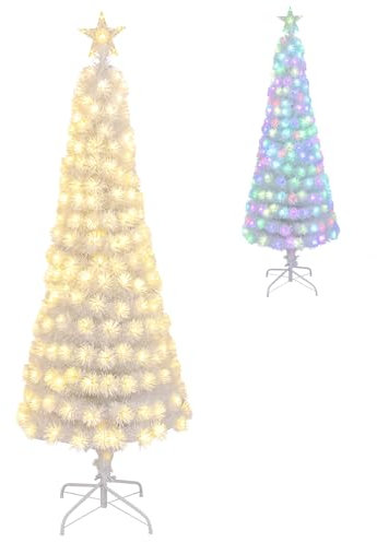 COSTWAY 5FT/6FT Pre-Lit Fiber Optic Christmas Tree, Slim Pencil Xmas Tree with LED Lights, Treetop Star, 7 Lighting Modes, 4-Level Speed and Remote Control, Xmas Holiday Decor for Office Home (6FT)