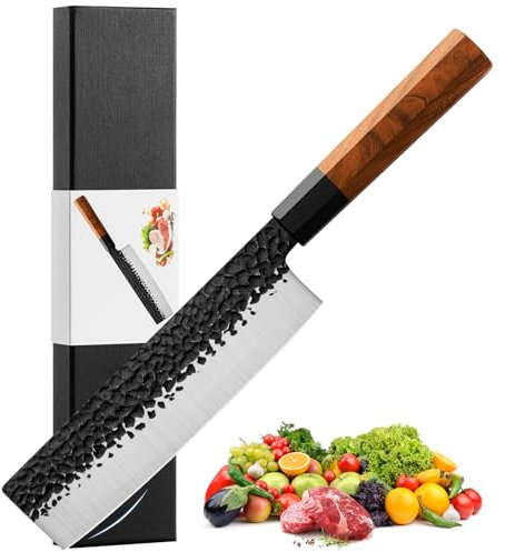 Nakiri Knife 7 Professional Japanese Kitchen Knife Sharp and Vegetable Kitchen Knives Hand-Forged High Carbon AUS-8 Stainless Steel Chef Knife with Rosewood Handle & Gift Box