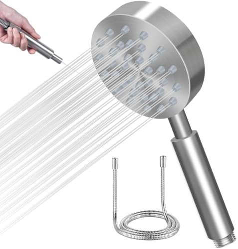 Soffione doccia in acciaio inox con tubo, doccetta in metallo, doccetta ad alta pressione, per risparmiare acqua, soffione doccia a pioggia con ugello forte per bagno, spa, pulizia vasca, spazzolata