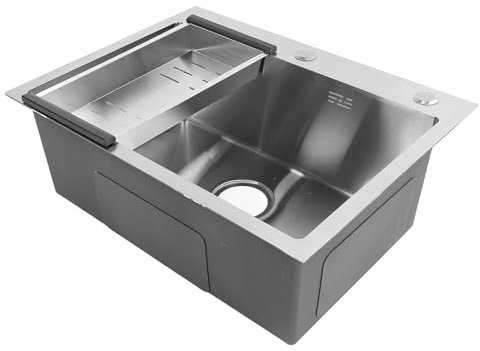 Aufsatzmontiertes Küchenspülbecken aus Edelstahl 304, Einzelbeckenbecken mit Zubehör für Workstation, Wohnmobil, Bar und Stilvolles Design für die Verwendung in Küche und Bar