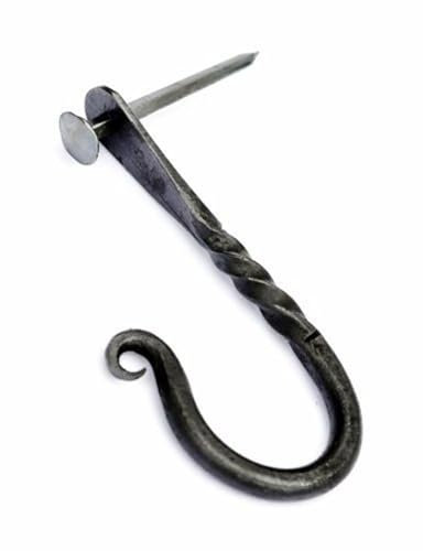 Pera Peris Handgeschmiedeter Wandhaken tordiert - klein wie im Mittelalter mit Nagel/Hängehaken/Garderobenhaken/Wandhalterung/Kleiderhaken/LARP Wikinger/Lagerleben/geschmiedet
