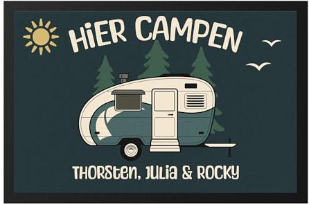 Kiddle-Design Fußmatte Camping Wohnwagen Personalisiert mit Name Familie Geschenk für Camper - Camping Geschenke - Dünne Fußmatte innen & außen