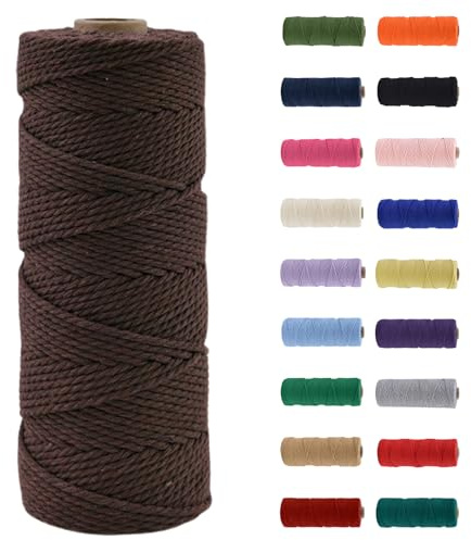 MORAINJAY 3mm Hilo de Macramé 100% Algodón,100m Marrón Cuerda para Manualidades,19 Colores Más,Cordón para DIY,Decoración y Regalos