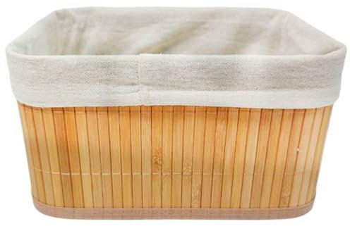 Acan Tradineur - Cesta Rectangular de bambú, Incluye Forro Interior de Tela extraíble y Lavable, Ligera, organización del hogar (Color Natural - 26 x 20 x 14 cm)