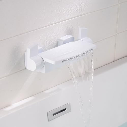Moderne Robinet Mitigeur de Baignoire Mitigeur Cascade Robinetterie de Baignoire Eau Chaude Et Froide Double Poignée En Laiton Blanc Robinet Baignoire