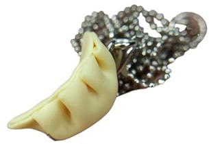 Collier Raviolis Chinois – Pendentif en Pâte Polymère Fait Main – Chaîne en Acier Inoxydable 40 cm