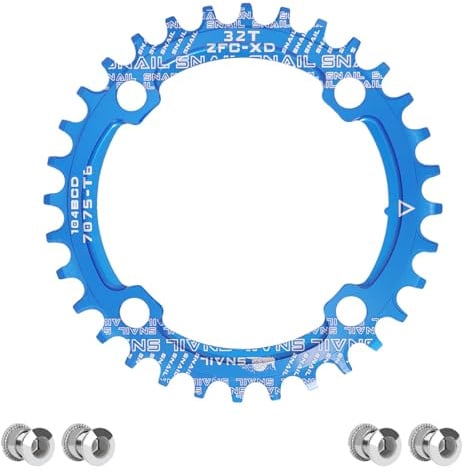 velxnigt Fahrrad-Kettenblatt aus Aluminiumlegierung, 104 BCD, 32T, 34T, 36T, 38T, Einzelkettenblatt mit positiven und negativen Zähnen und 4 Befestigungsschrauben für Rennräder, Mountainbikes und BMX