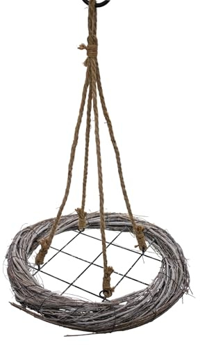 Holzkranz rund 38 cm mit Kordel zum Hängen - 2 Farben - Deko Hänge Kranz mit Metall Gitter für Zierschmuck - Weihnachtsdeko Deckenkranz Hängedeko Deckenhänger Bastelkranz aus Ästen (White Washed)