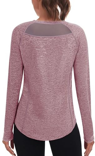 Wayleb Gym Top Women Long Sleeve UPF 50 Mesh Back Training Shirt Red