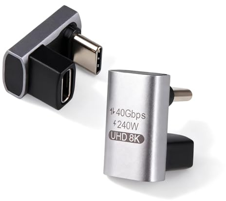 Bpzmm 2 Stück 180 Grad Winkel USB C Adapter, U Form USB-C Stecker zu Typ-C Buchse, Typ C Abgewinkelter Adapter mit 240W Schnellladung 40Gbps Daten und 8K Video für Steam Deck Laptop Tablet